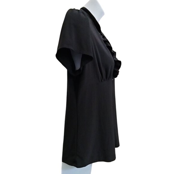 Perceptions Plus Size 2X Blouse Ruffle Button Down Short Sleeve Black Women - Picture 4 of 9